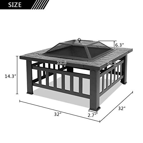 32-Inch Square Wood Burning Portable Metal Fire Pit N14122
