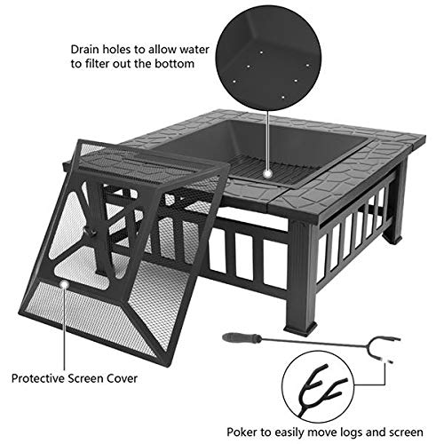 32-Inch Square Wood Burning Portable Metal Fire Pit N14122