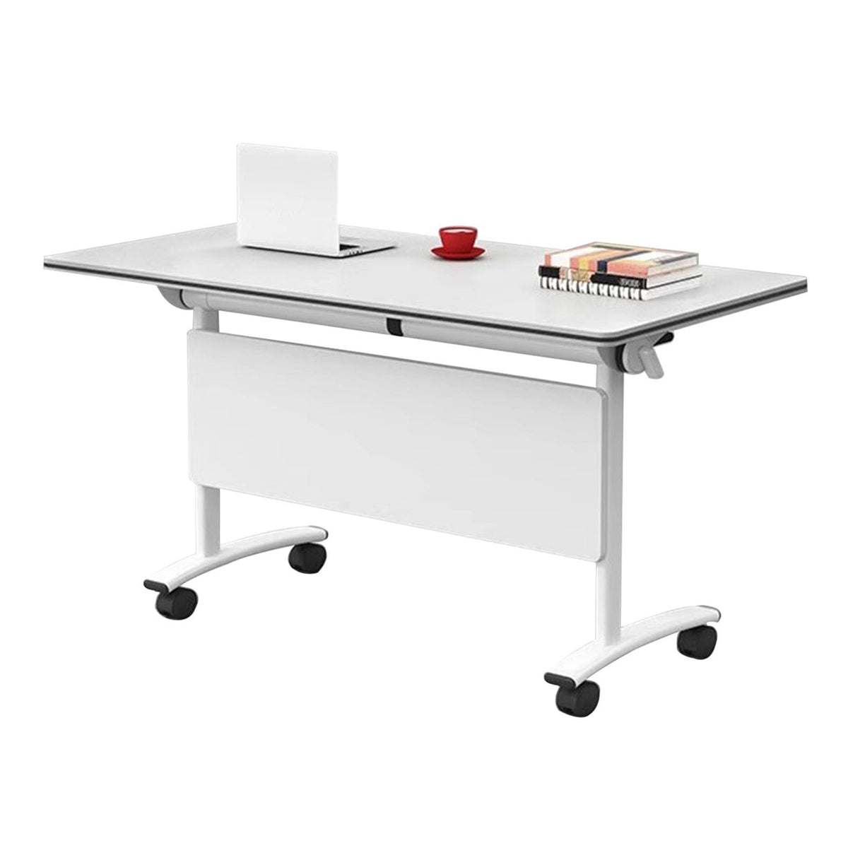 Folding Portable Conference Room Table with Metal Frame and Wheels O347173