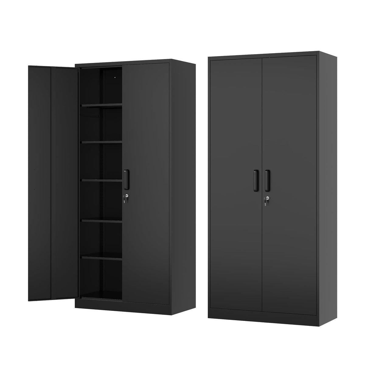 71” Tall Black Steel Storage Cabinet with Lockable Doors and Adjustable Shelves H85735