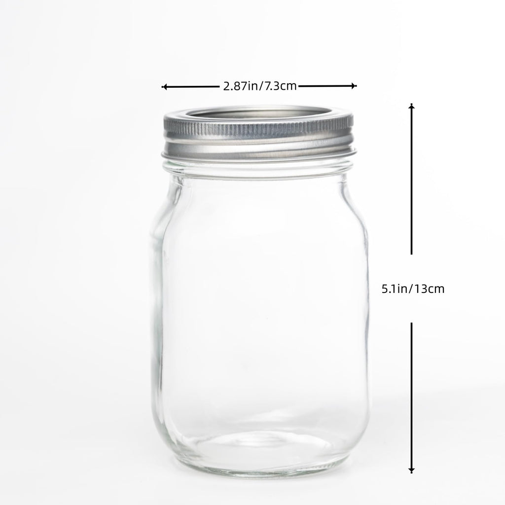 12 Pcs 16oz Regular Mouth Glass Mason Jars with Lids and Rings C6899