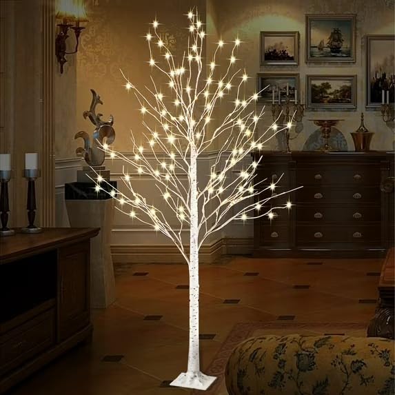 6 Ft Warm White LED Birch Tree Light with Remote Control M544