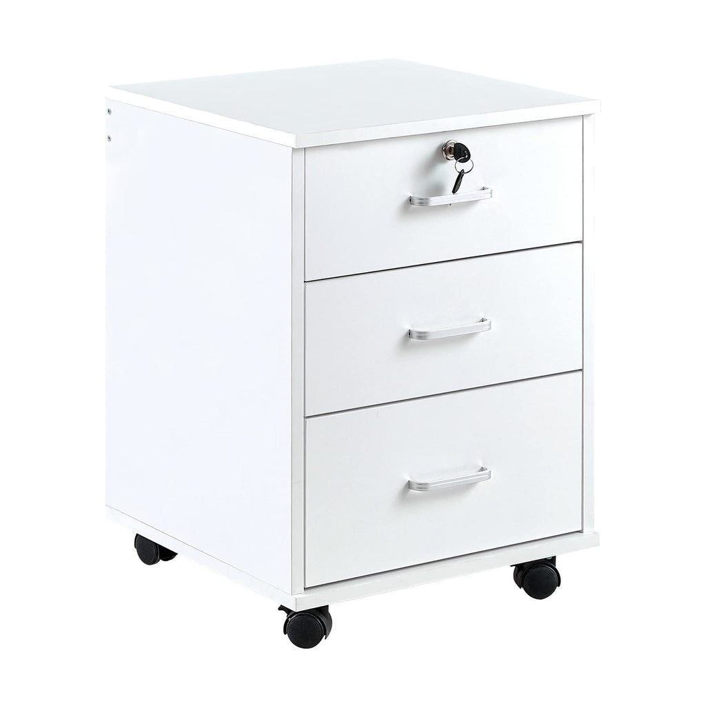 White 3 Drawer Rolling Wood File Cabinet P10188