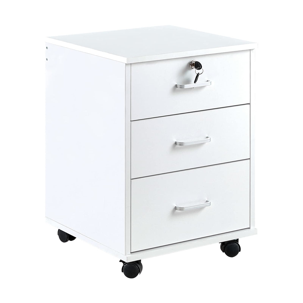 White 3 Drawer Rolling Wood File Cabinet P10188