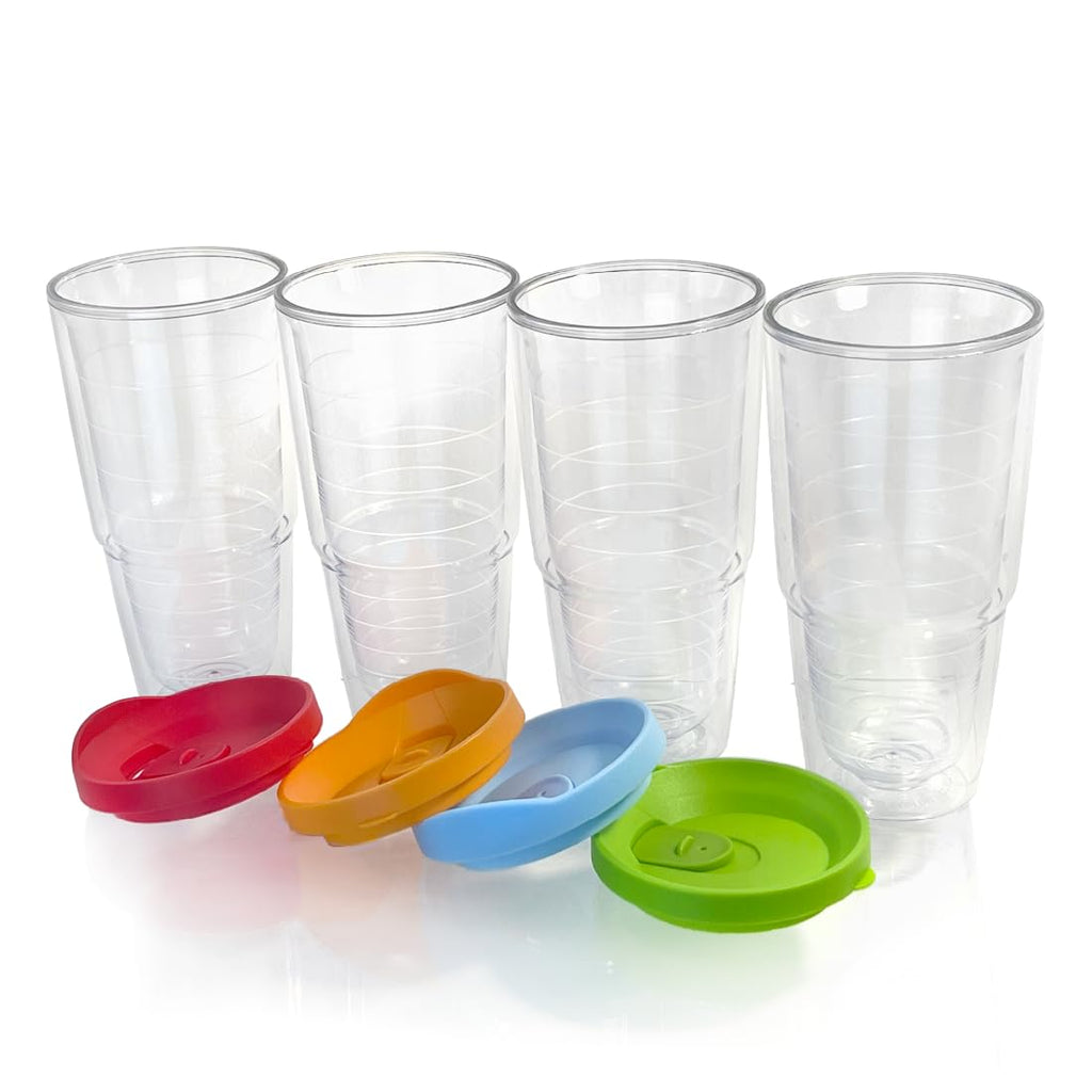 20 oz 4 Pack Double Wall Clear Acrylic Tumbler Cups with Lids R141808
