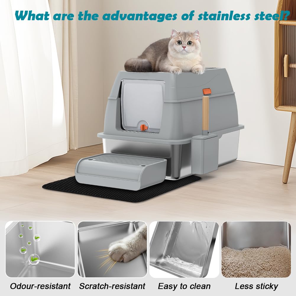 XL Stainless Steel Litter Box with Lid B19579