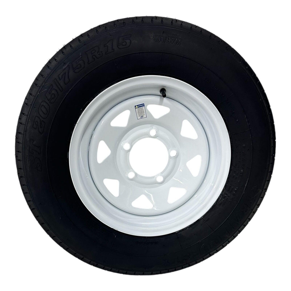 ST205/75R15 Trailer Tire on Rim Load Range C 6 Ply 5 Lug White Spoke Wheel Y505