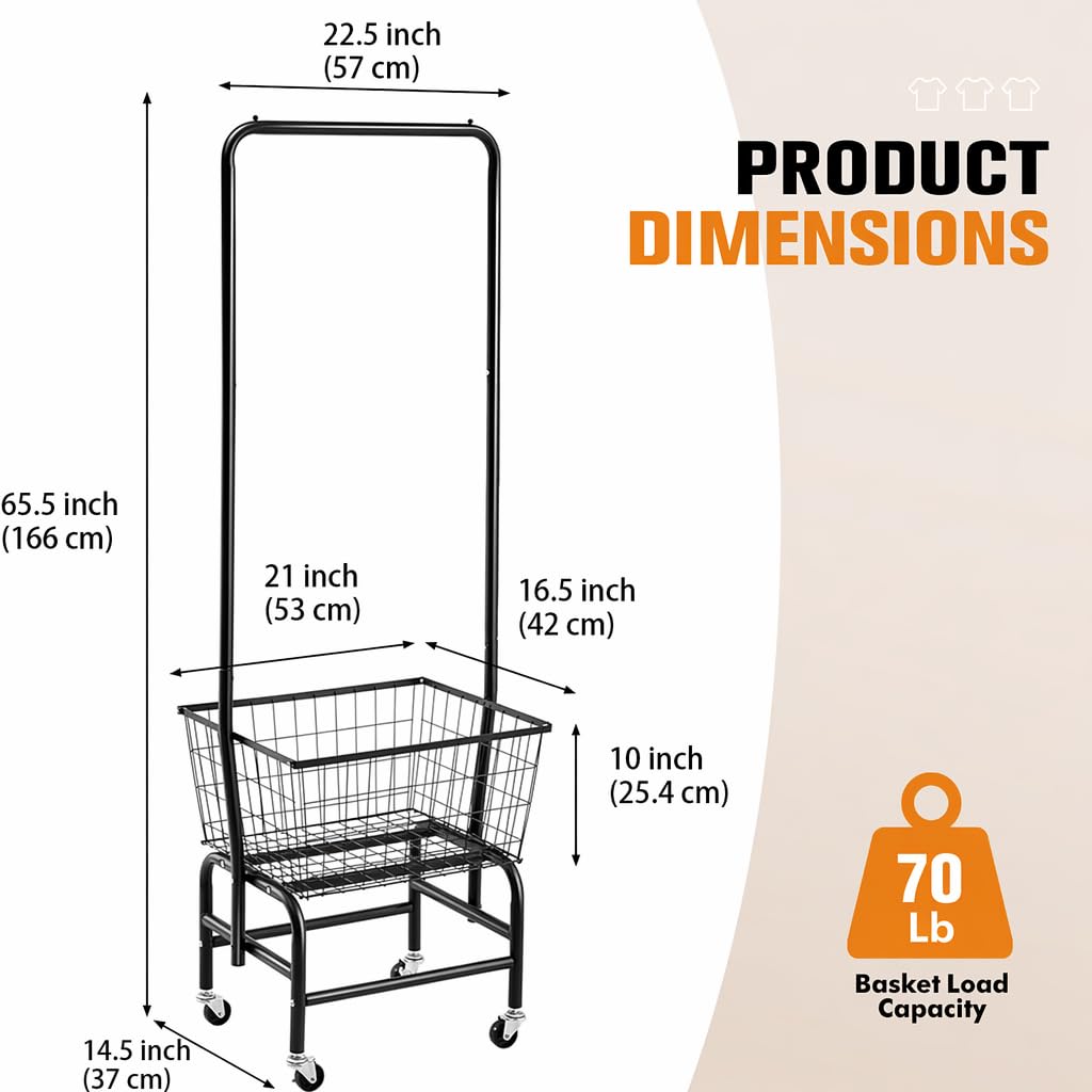 Black Rolling Laundry Cart with Hanging Rack A862498