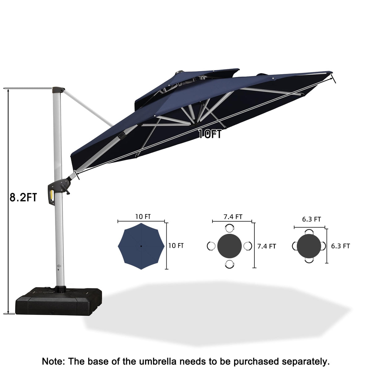 10 FT Navy Blue Cantilever Patio Umbrella C4483