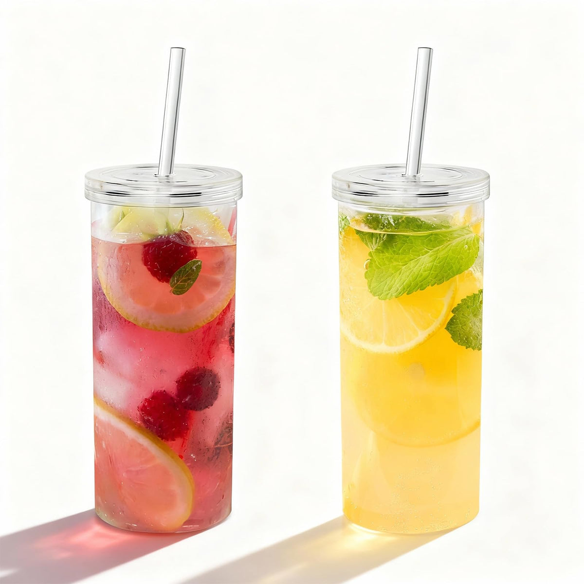 20oz Drinking Jars with Lids and Straws 2 Pack Clear Reusable Z181