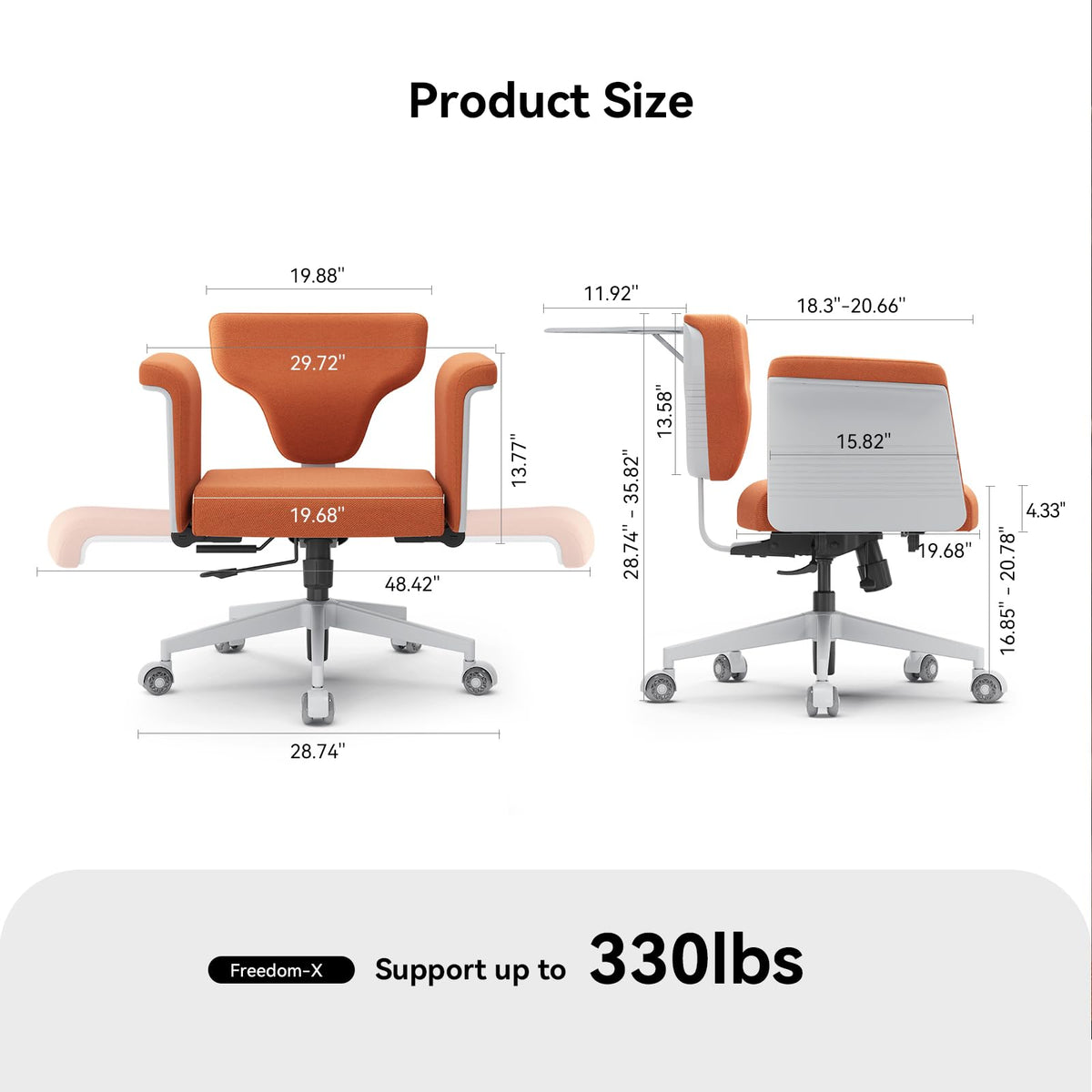 Orange Adjustable Ergonomic Office Chair with Desk Tray N2549