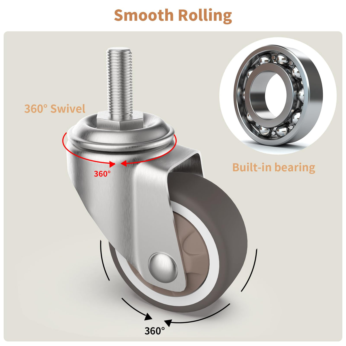 1.25" M6 Swivel Casters, 4 Pcs G600333
