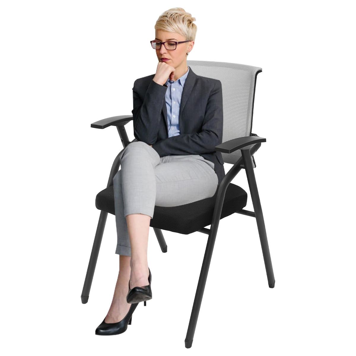 Grey Stackable Folding Mesh Office Chair with Arms B926614