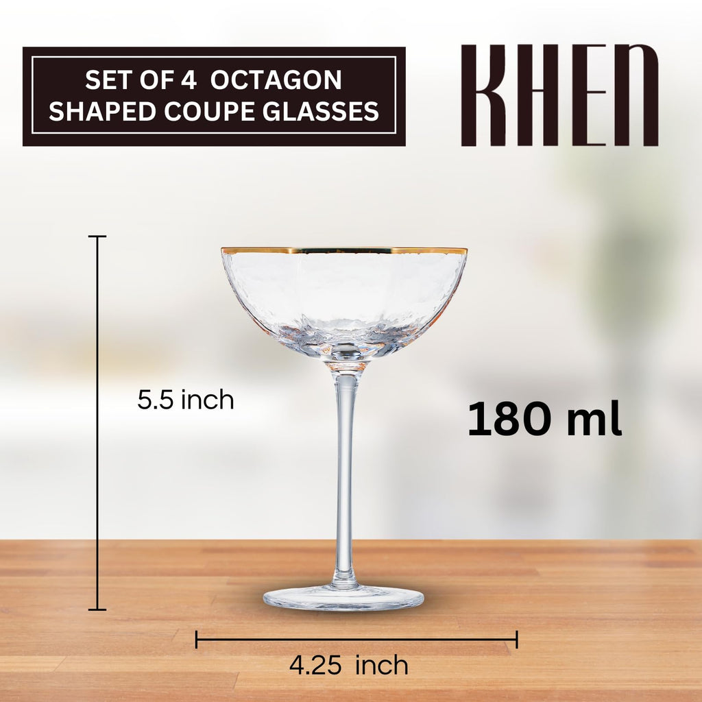 Champagne Coupe Glasses Set of 4 Gold Rim B50663
