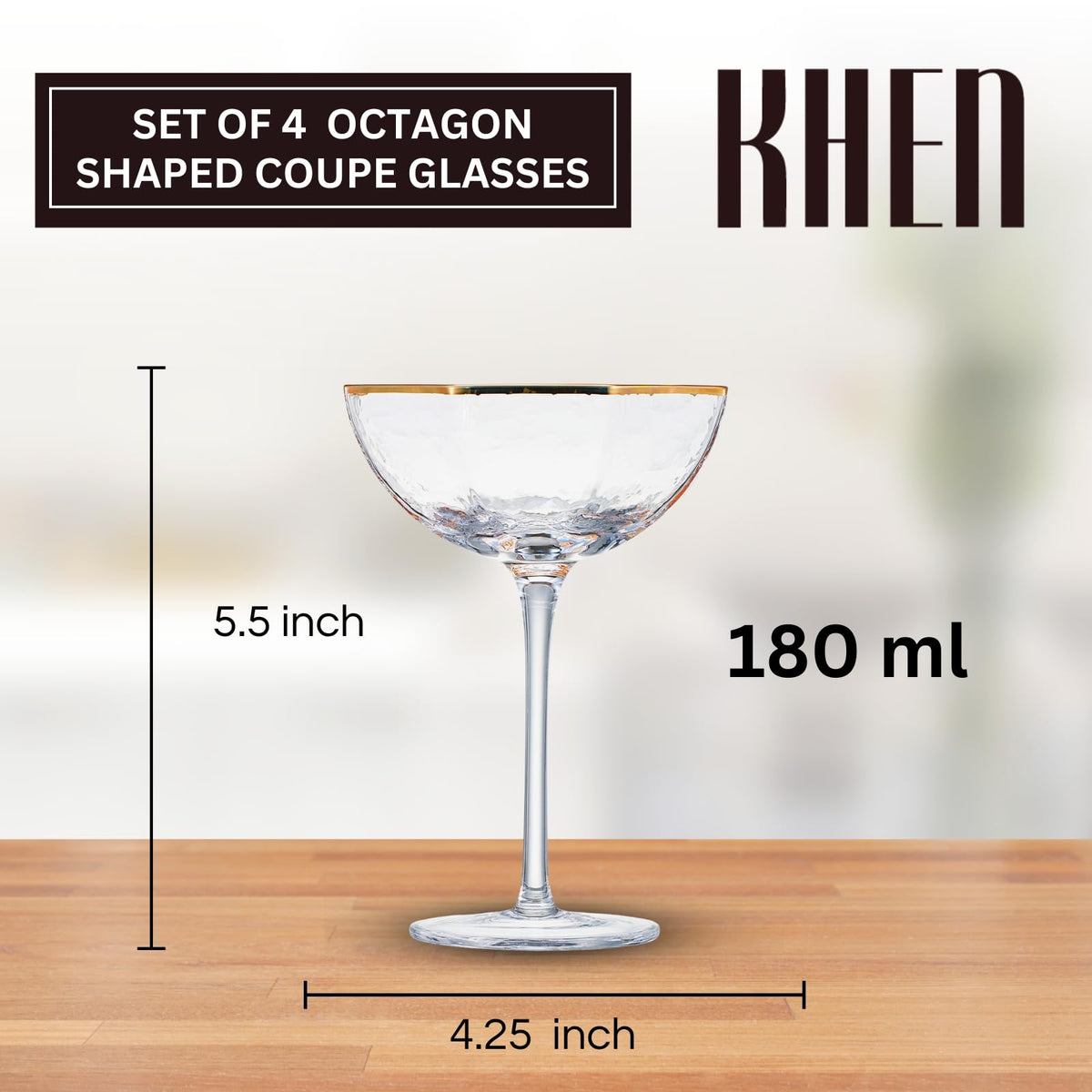 Champagne Coupe Glasses Set of 4 Gold Rim B50663