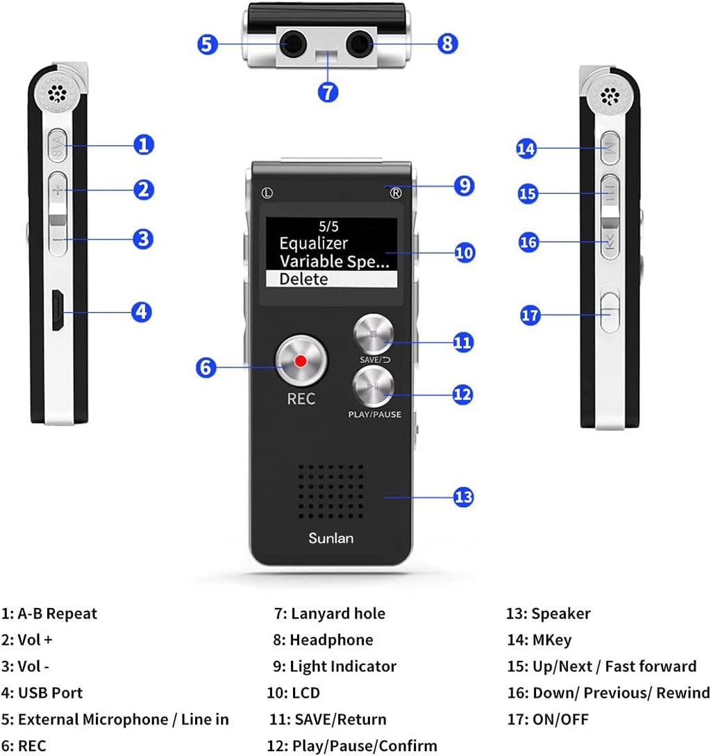 16GB Voice Recorder with Playback V905