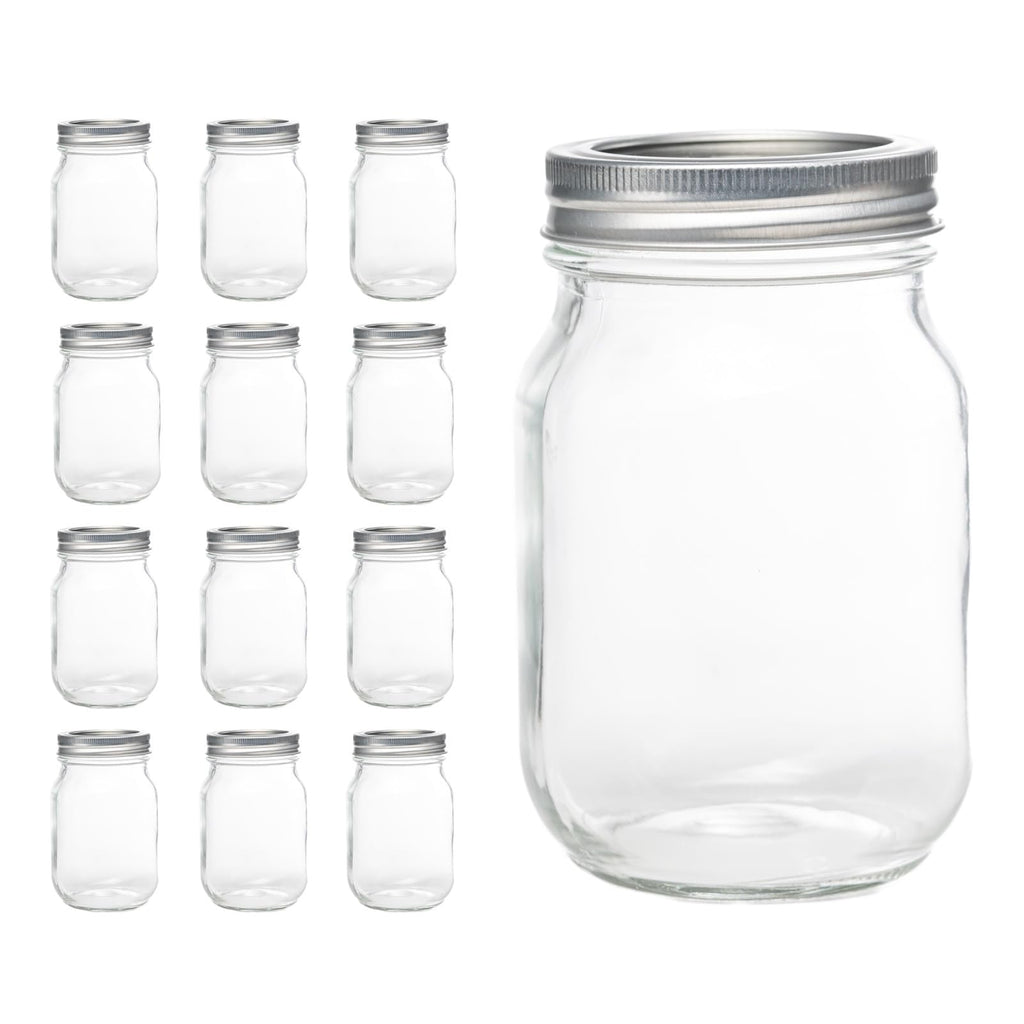 12 Pcs 16oz Regular Mouth Glass Mason Jars with Lids and Rings C6899