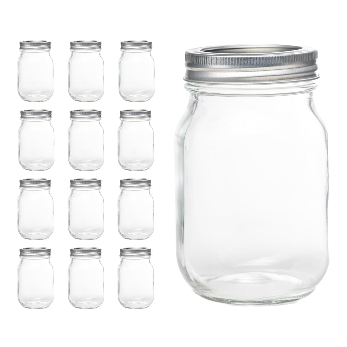 12 Pcs 16oz Regular Mouth Glass Mason Jars with Lids and Rings C6899
