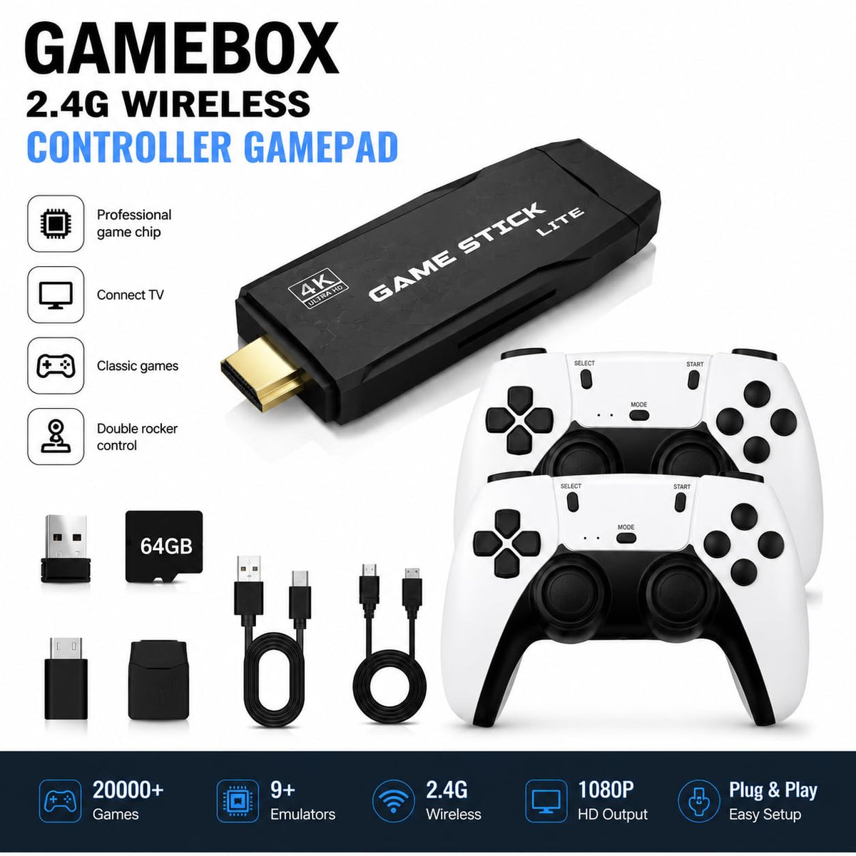 Black Retro Gaming Console with 64GB Memory Z896081