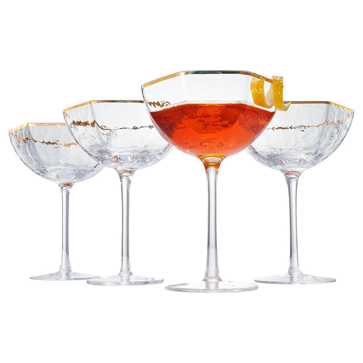 Champagne Coupe Glasses Set of 4 Gold Rim B50663