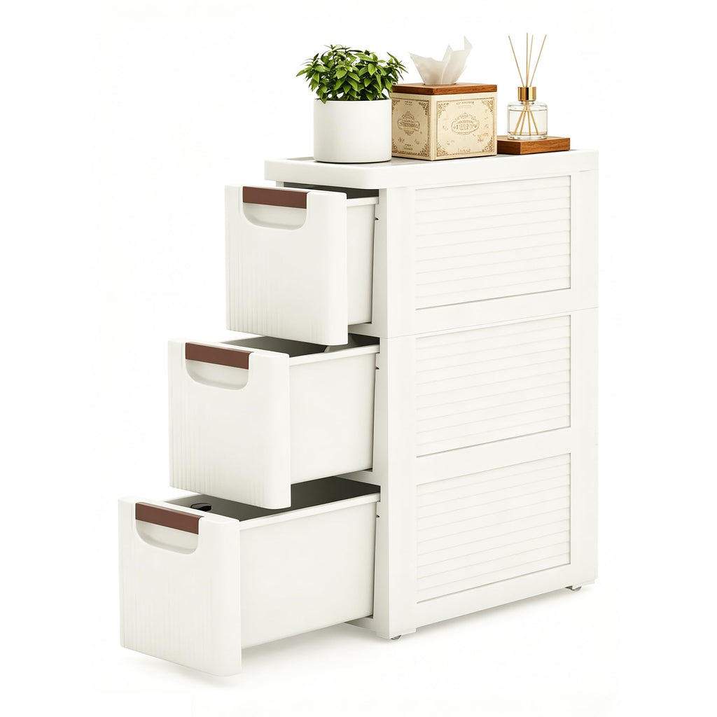 White 3 Drawers Narrow Plastic Bathroom Storage Cabinet D672298