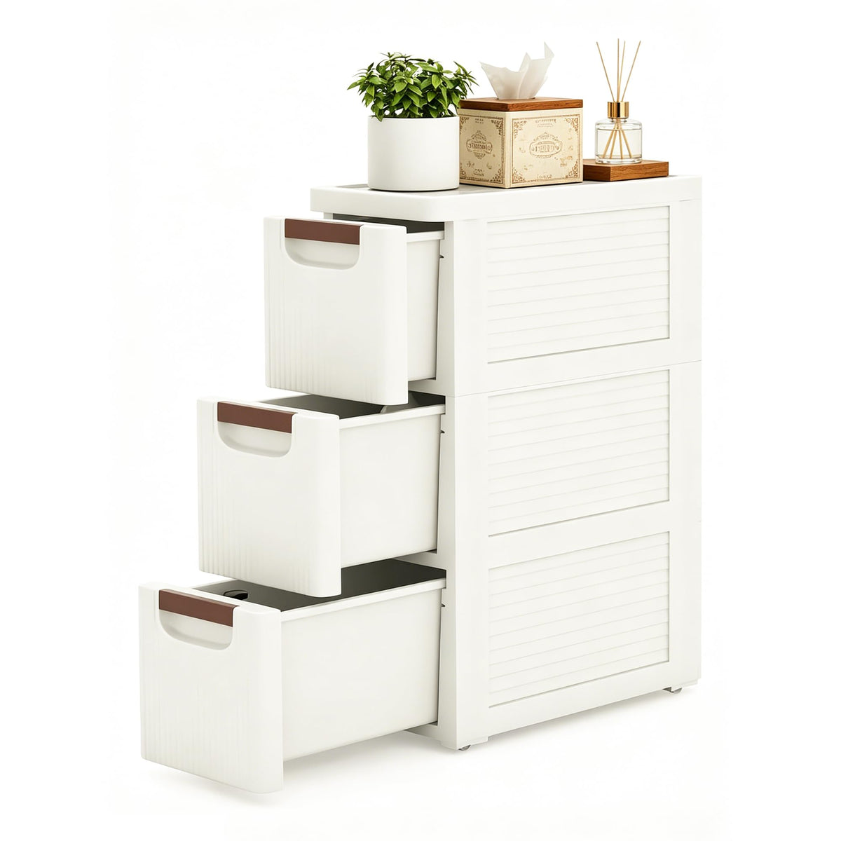 White 3 Drawers Narrow Plastic Bathroom Storage Cabinet D672298
