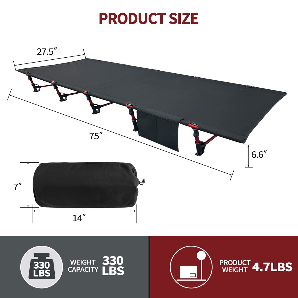 Portable Camping Cot Sleeping Cot Ultralight Backpacking Cot Bed Black T109