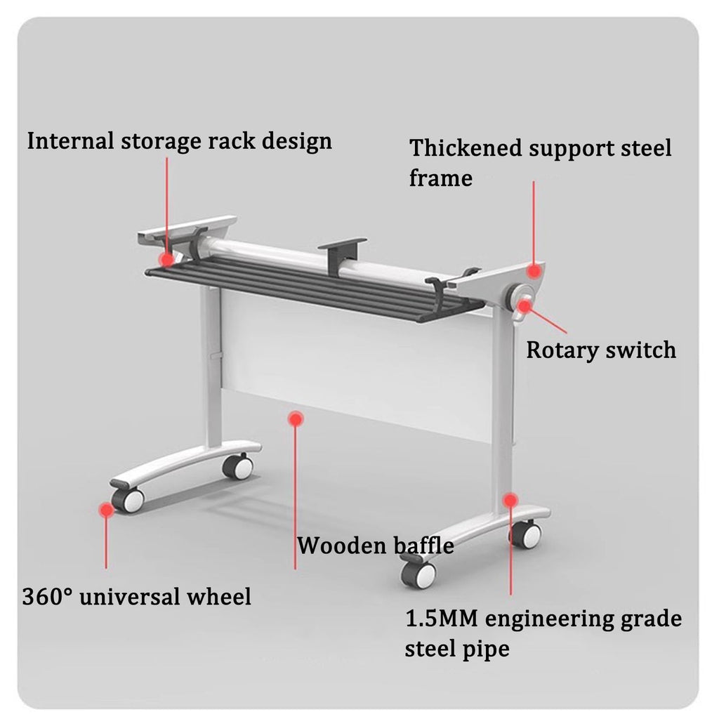 Folding Portable Conference Room Table with Metal Frame and Wheels O347173