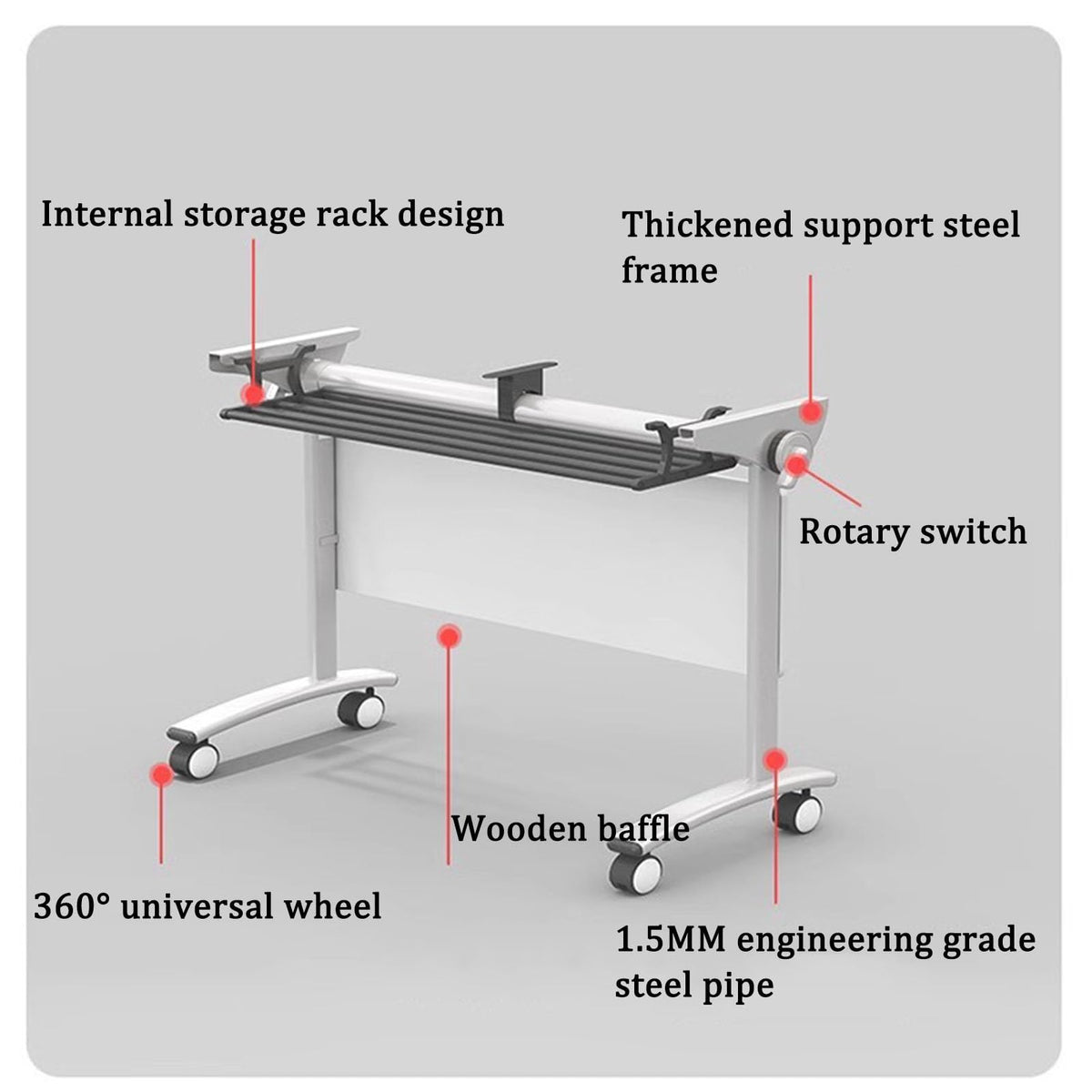 Folding Portable Conference Room Table with Metal Frame and Wheels O347173