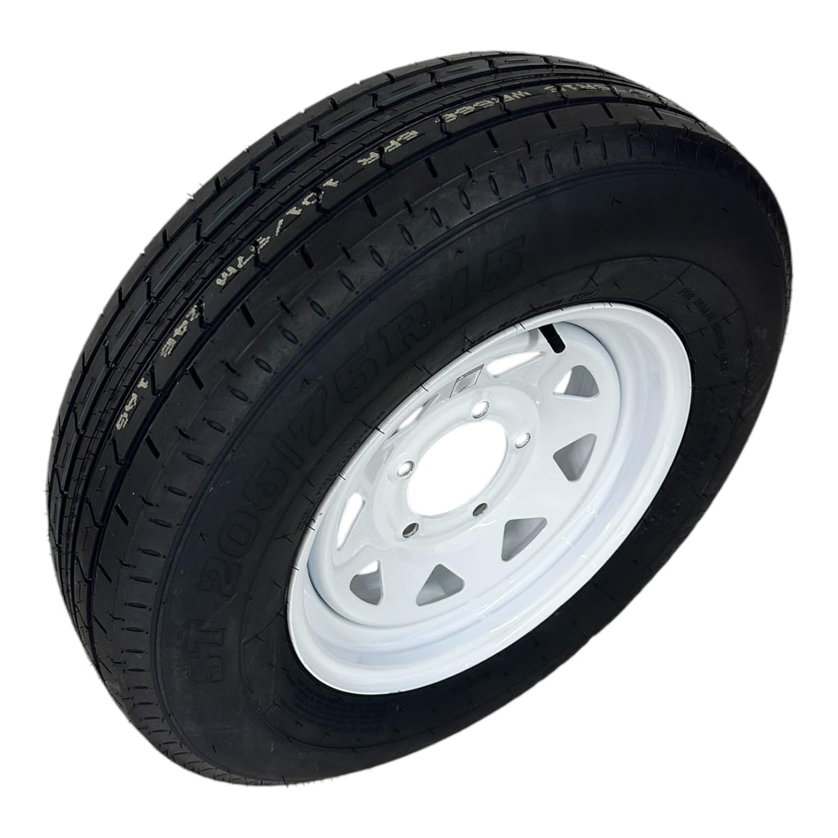 ST205/75R15 Trailer Tire on Rim Load Range C 6 Ply 5 Lug White Spoke Wheel Y505