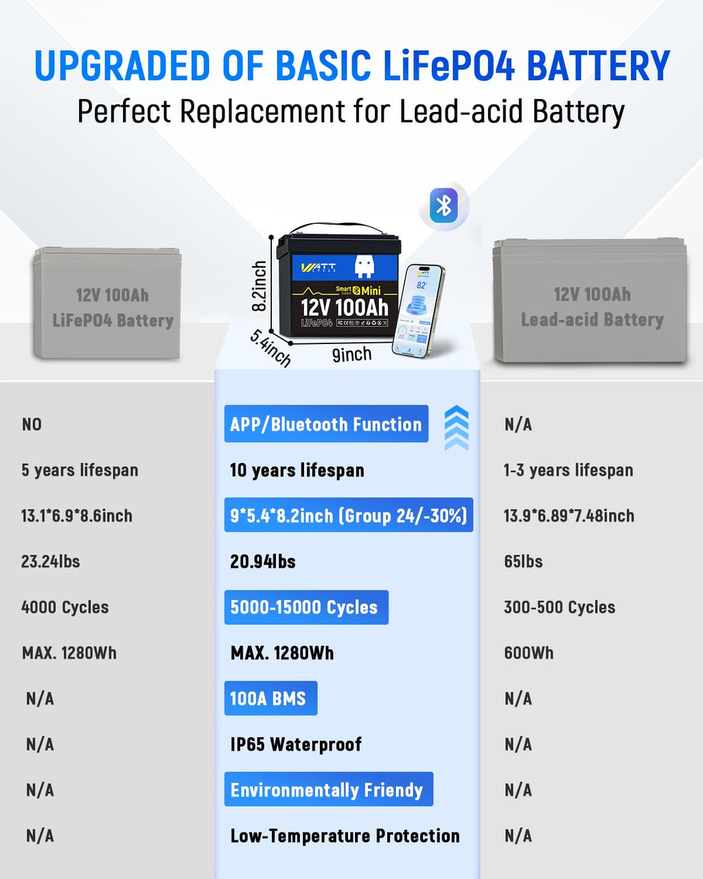12V 100Ah Mini LiFePO4 Battery Group 24 F9289