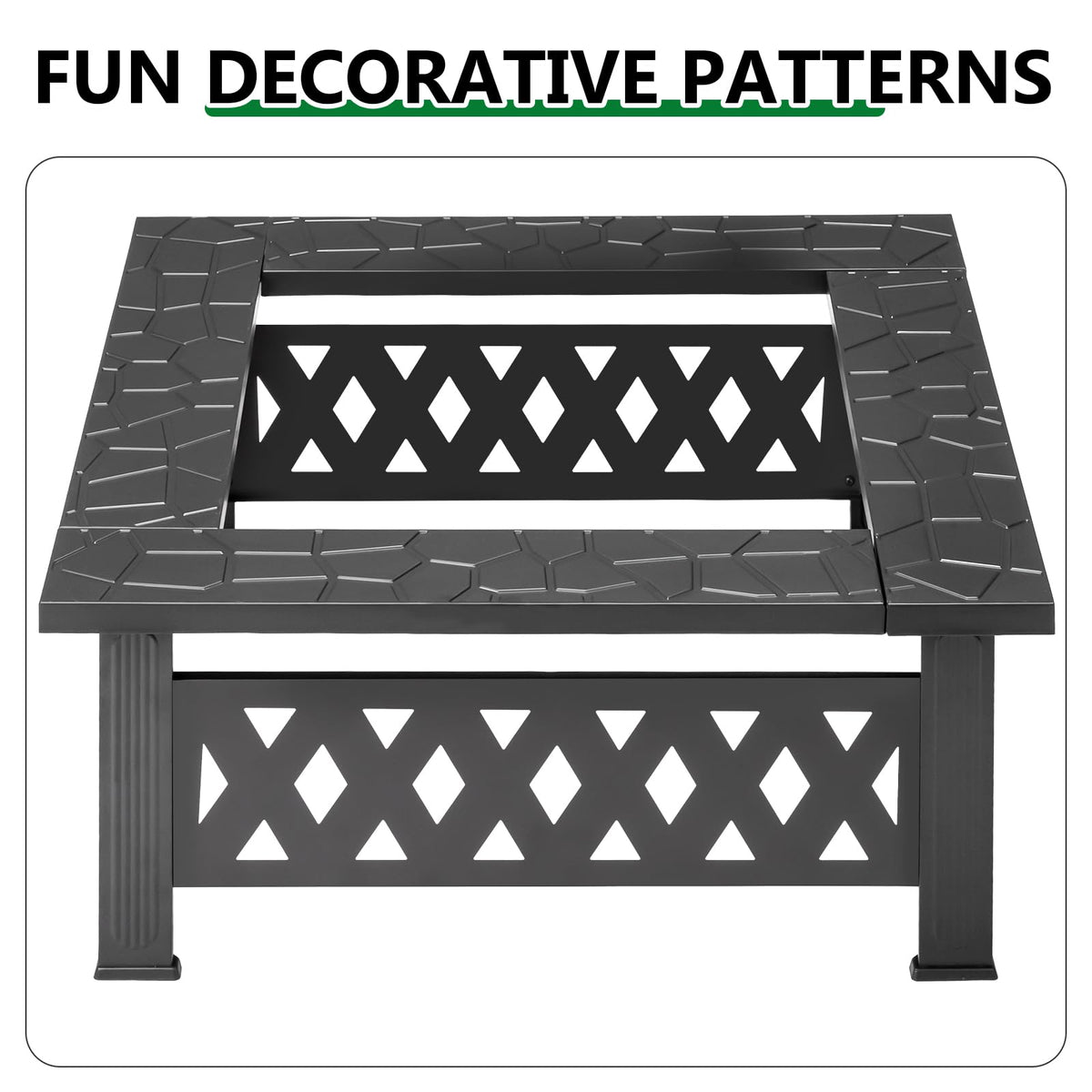 32 Inch Square Wood Burning Fire Pit Table with Spark Screen and Fire Poker N404606