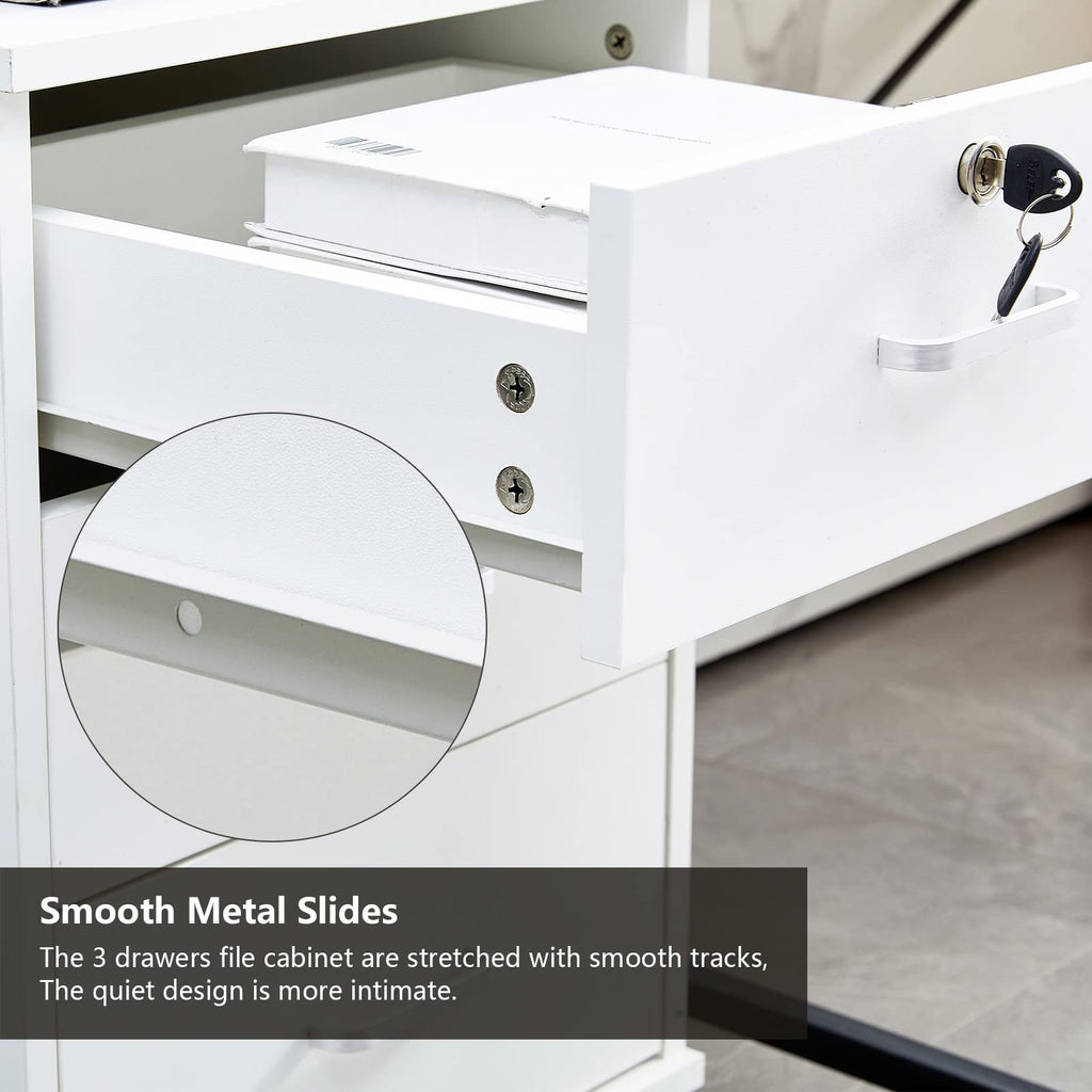 White 3 Drawer Rolling Wood File Cabinet P10188
