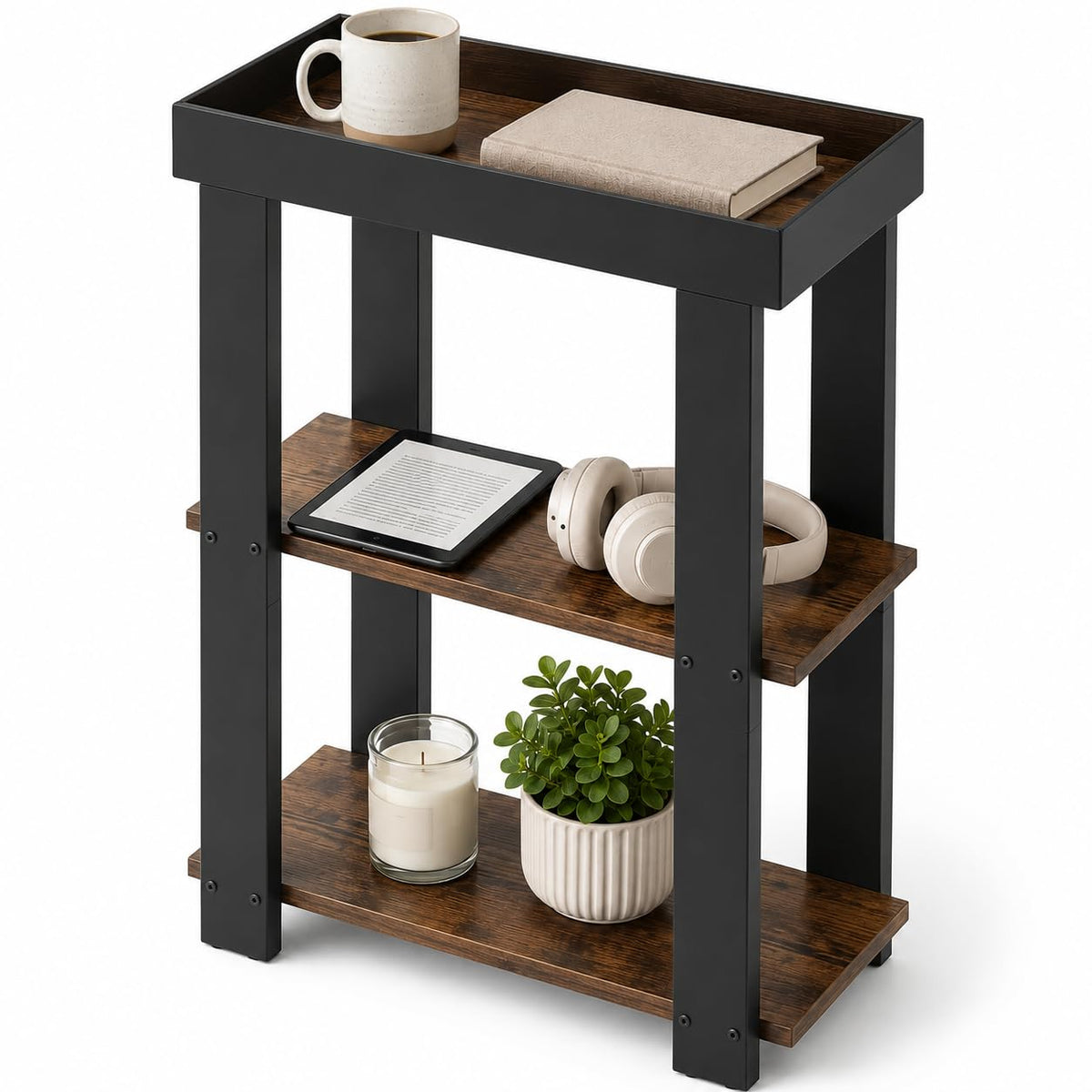 Rustic Brown 3-Tier Narrow Side Table X759