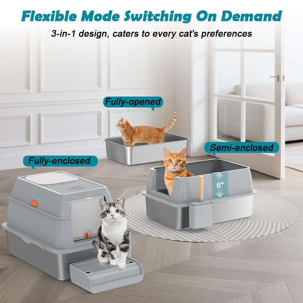XL Stainless Steel Litter Box with Lid B19579