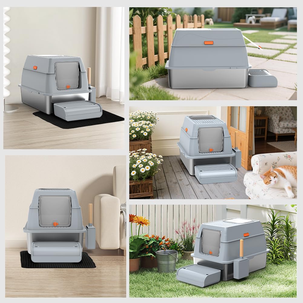 XL Stainless Steel Litter Box with Lid B19579