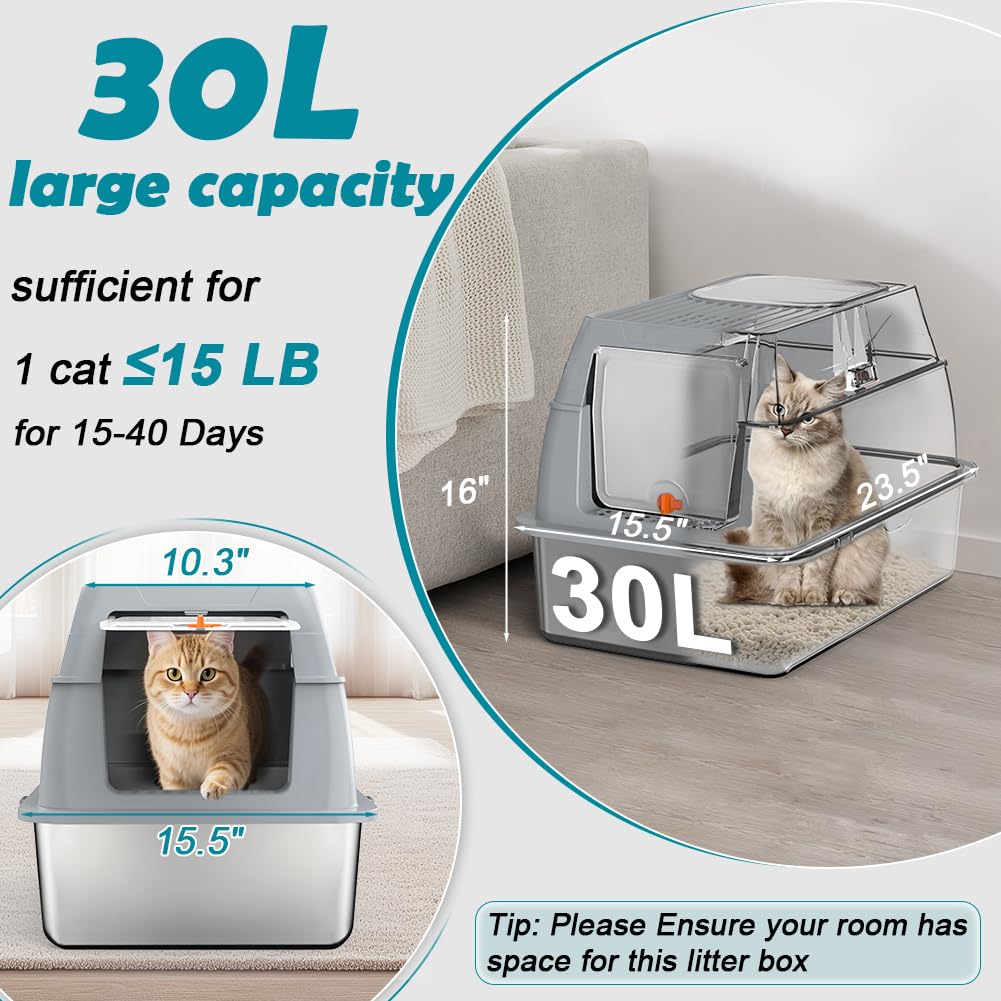 XL Stainless Steel Litter Box with Lid B19579