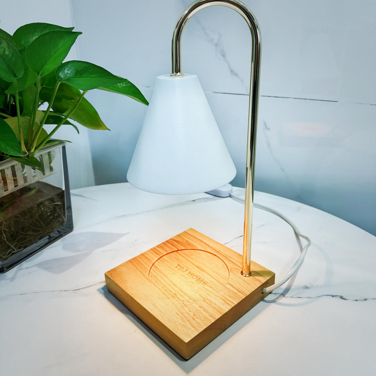 Electric Candle Warmer Lamp with 2 Bulbs, Adjustable Height, Timer, Gold K6666