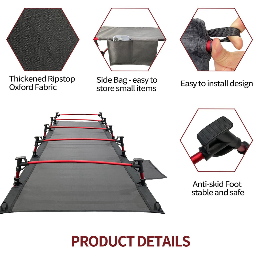 Portable Camping Cot Sleeping Cot Ultralight Backpacking Cot Bed Black T109
