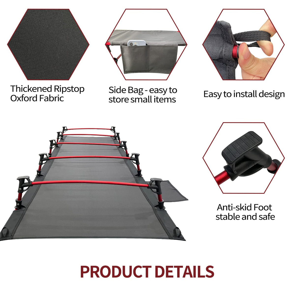 Portable Camping Cot Sleeping Cot Ultralight Backpacking Cot Bed Black T109