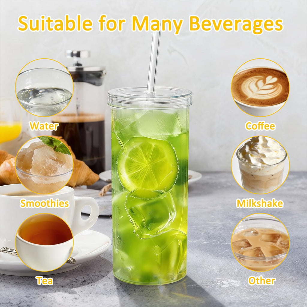 20oz Drinking Jars with Lids and Straws 2 Pack Clear Reusable Z181