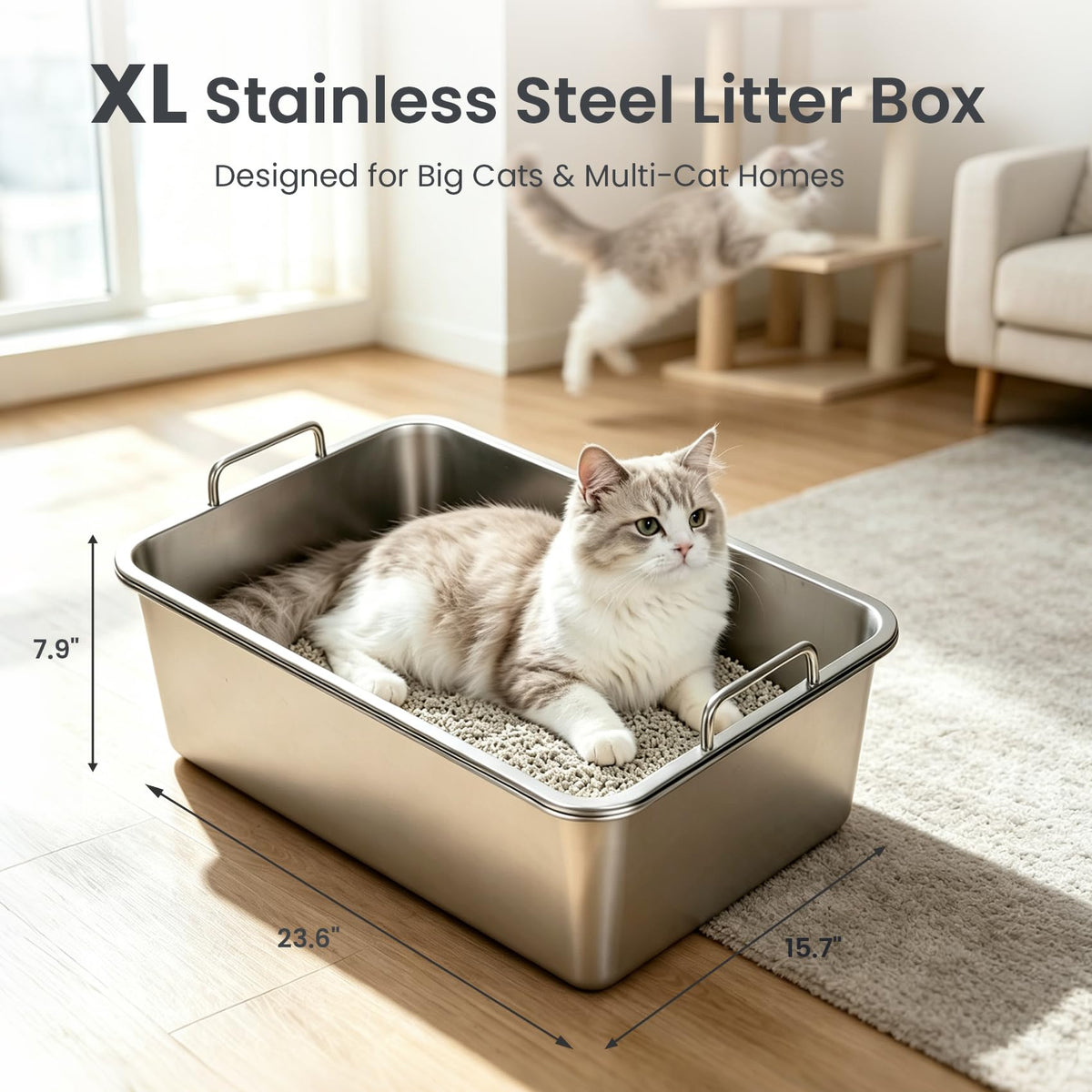Extra Large Stainless Steel Sifting Cat Litter Box with Dual Handles F2912