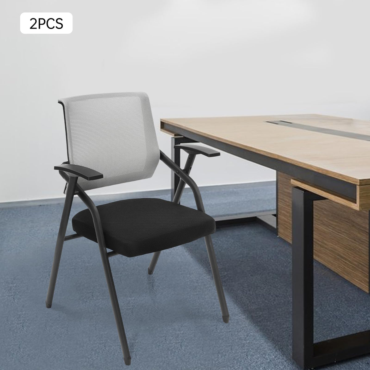 Grey Stackable Folding Mesh Office Chair with Arms B926614