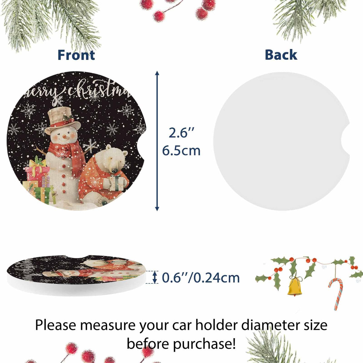 Absorbent Ceramic Stone Car Coasters Set of 2 W484