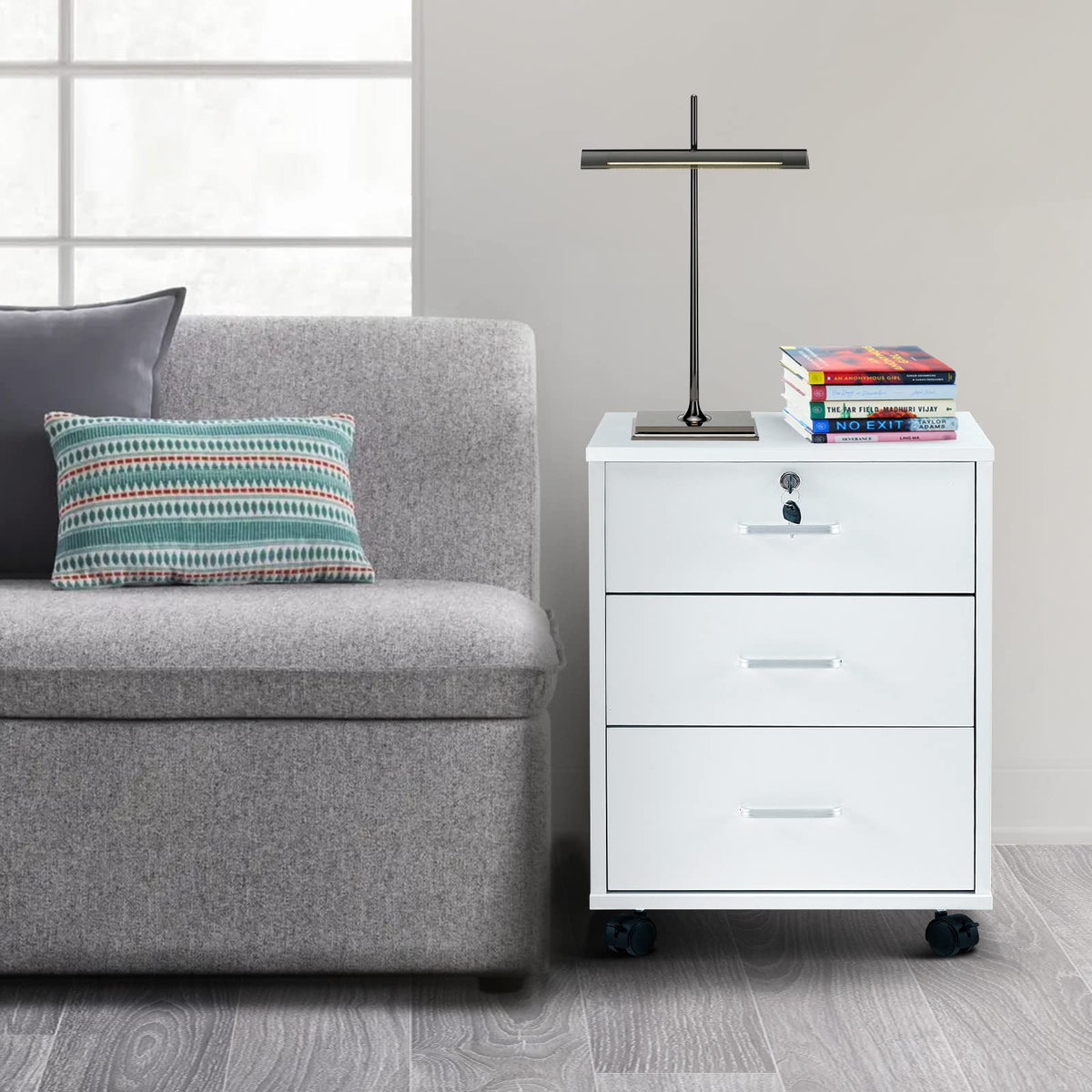 White 3 Drawer Rolling Wood File Cabinet P10188