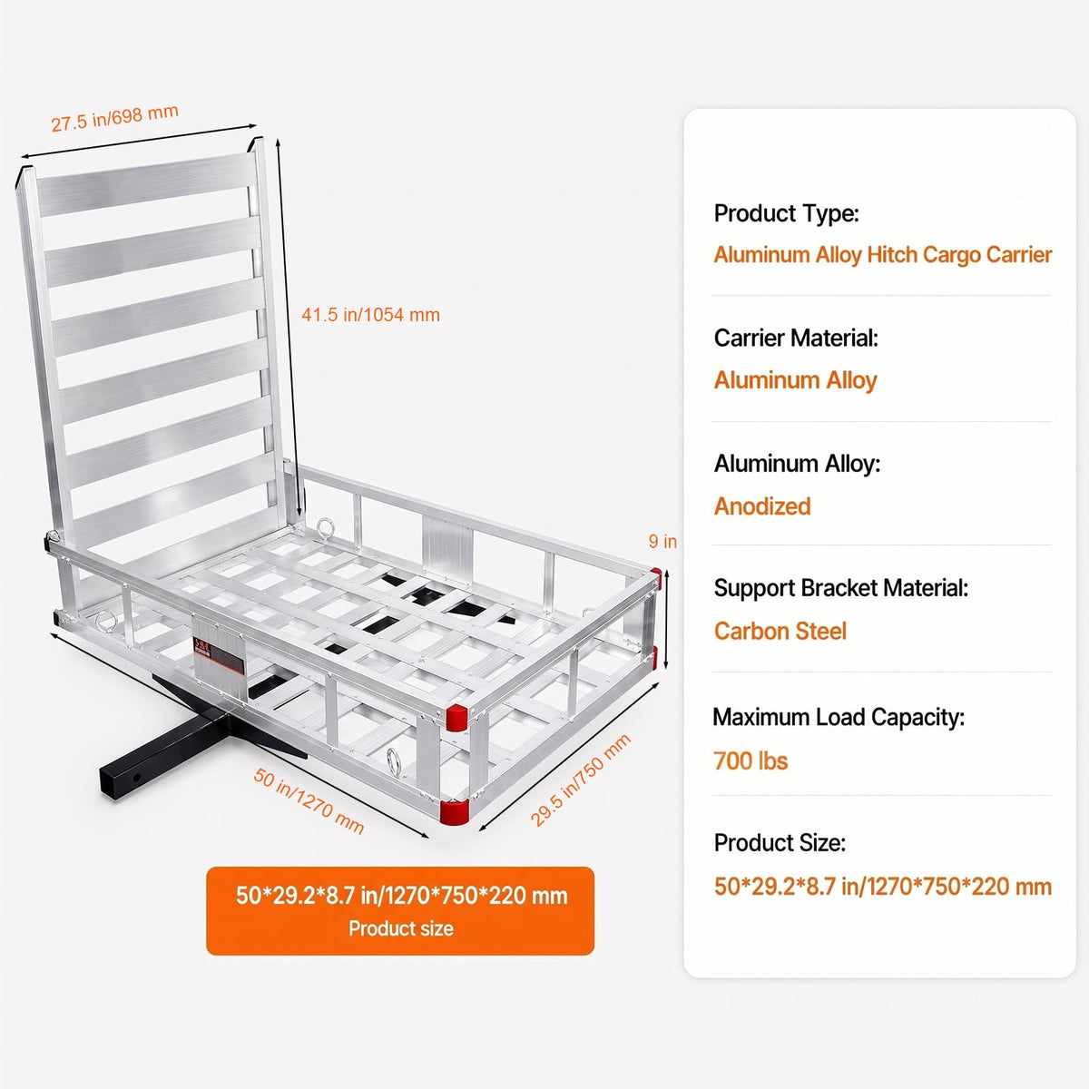 700 lbs Hitch Cargo Carrier with Folding Ramp F45206