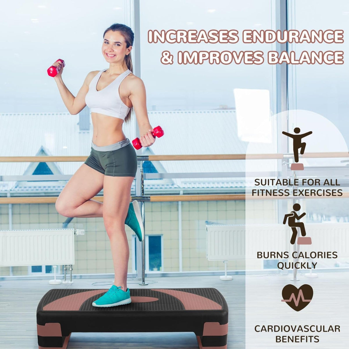 31" Adjustable Step Aerobic Platform with 4 Stackable Risers J599