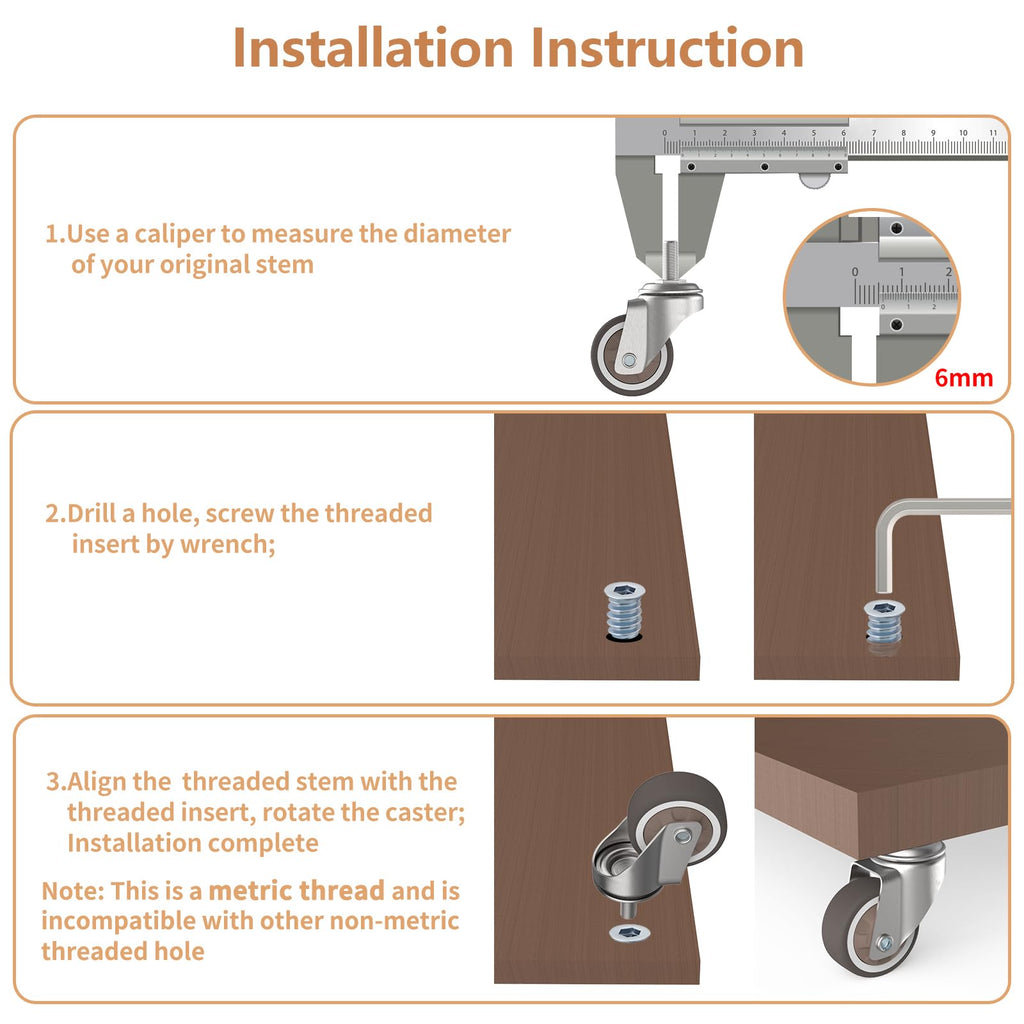 1.25" M6 Swivel Casters, 4 Pcs G600333