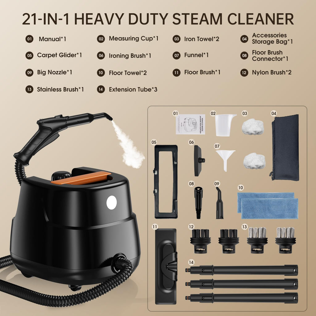 21-in-1 Chemical-Free Steam Cleaner with 3-Level Adjustment D7715