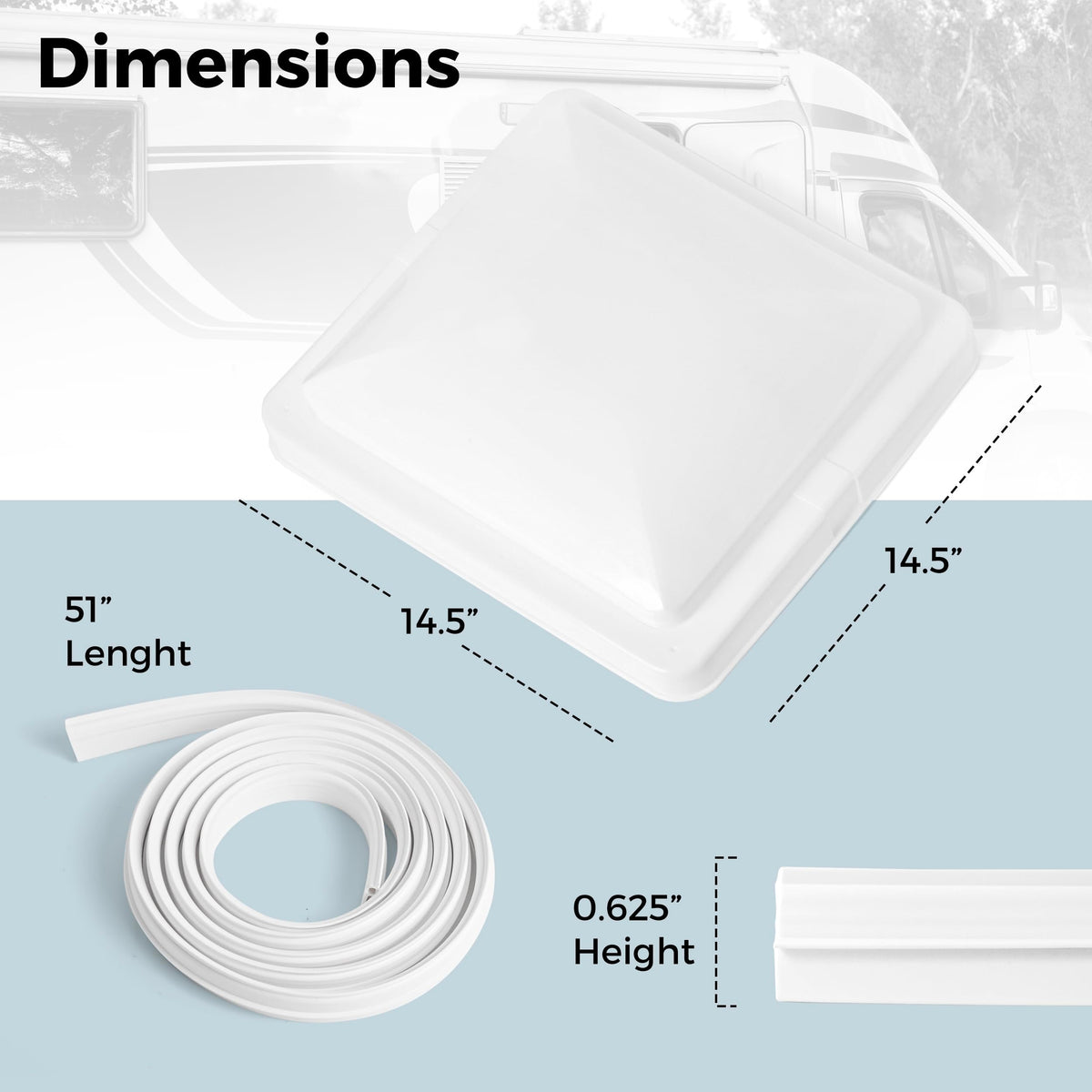 14" RV Roof Vent Cover with Rubber Seal Strip J426492